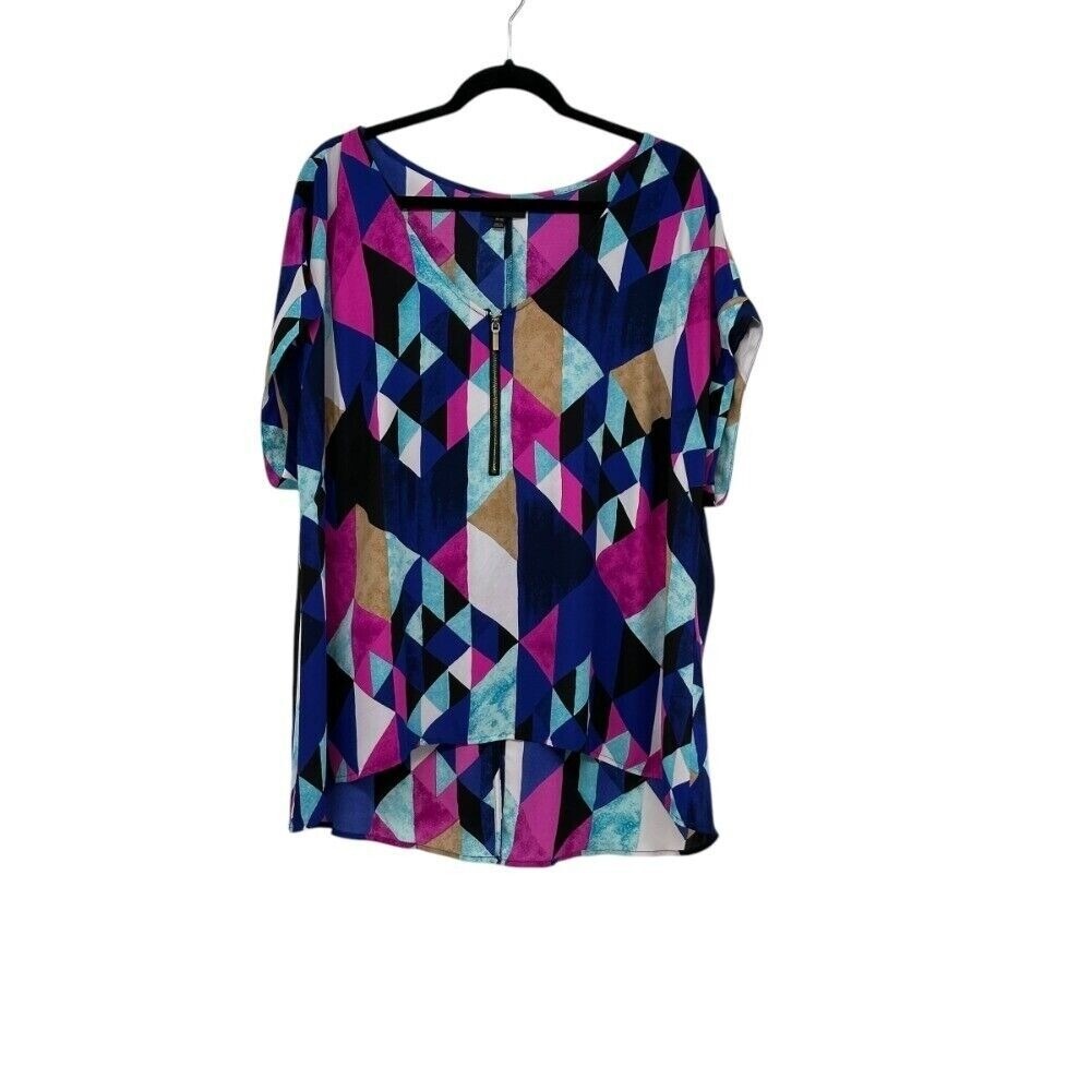 Lane Bryant Geometric Hi-Lo Split Back Blouse Zipper Detail‎ Plus Size 18/20 - Picture 3 of 10